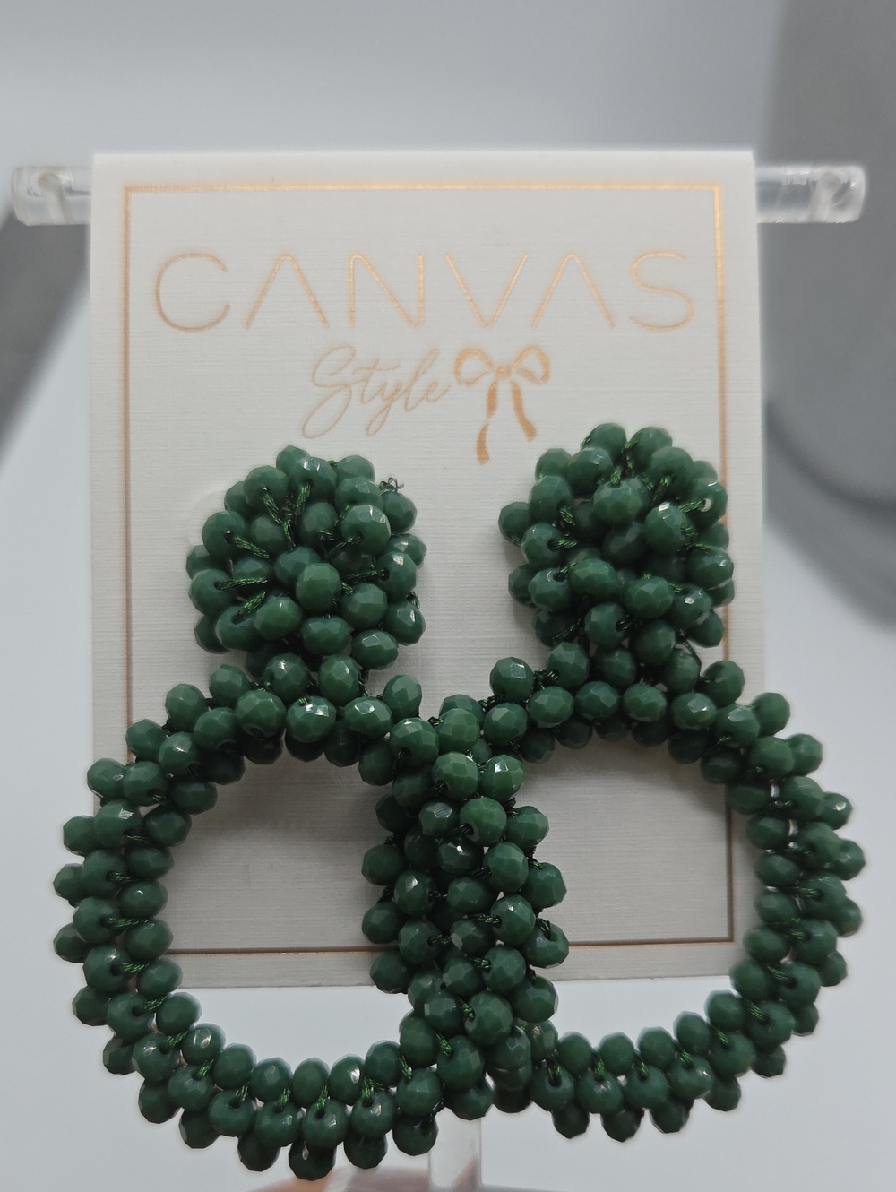 5 for $25! Canvas Style Green Beaded Hoop Earrings